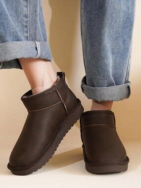 100% Genuine Leather Womens Boots Fur-Lined Booties Ankle Boots for Women